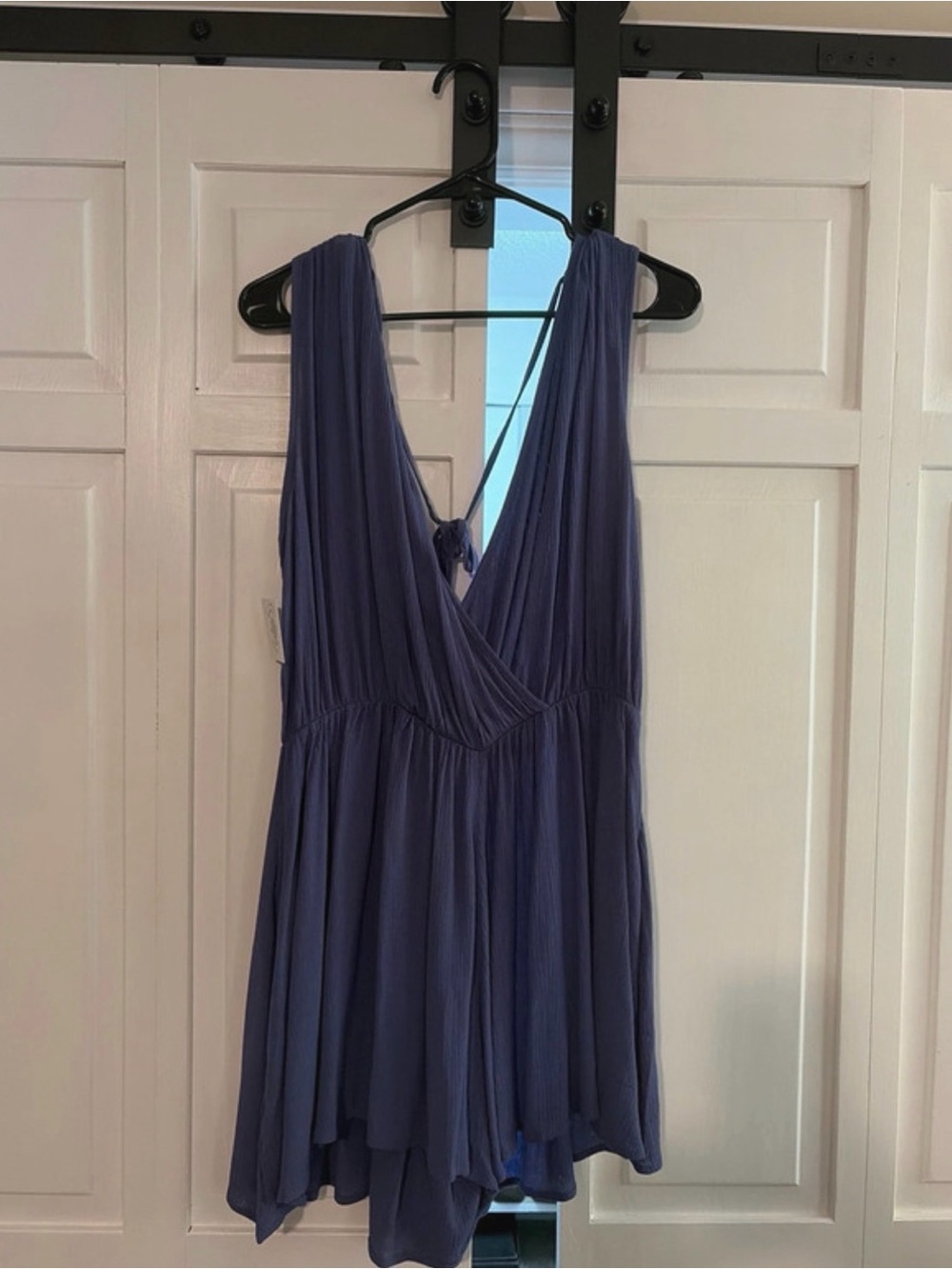 Deep V-Neck Chiffon Romper in Dusky Blue